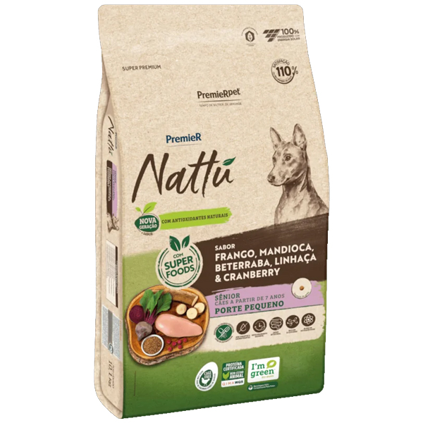 Premier Nattu - Cães Sênior Raças Pequenas - Frango, Mandioca, Beterraba, Linhaça & Cranberry 10,1kg