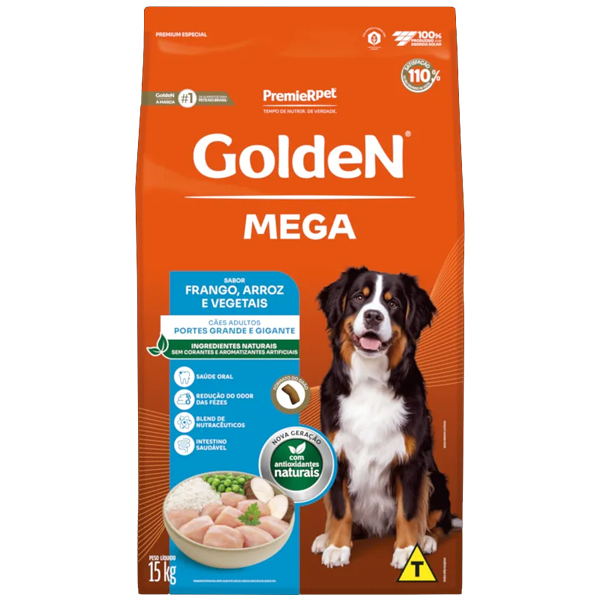 Golden Mega - ADULTO RAÇAS GRANDES FRANGO E ARROZ 15kg